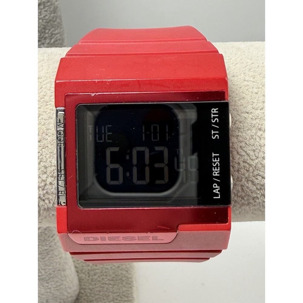 Diesel DZ-7132 New Battery Mens Digital Watch 38MM 8" Red Rubber Band